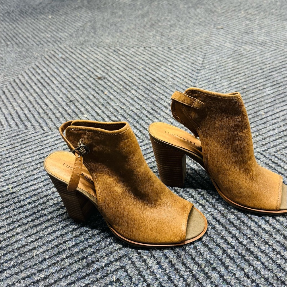 Lucky Brand, Brown Peep Toe Heeled Boots. Brand new but don’t have box